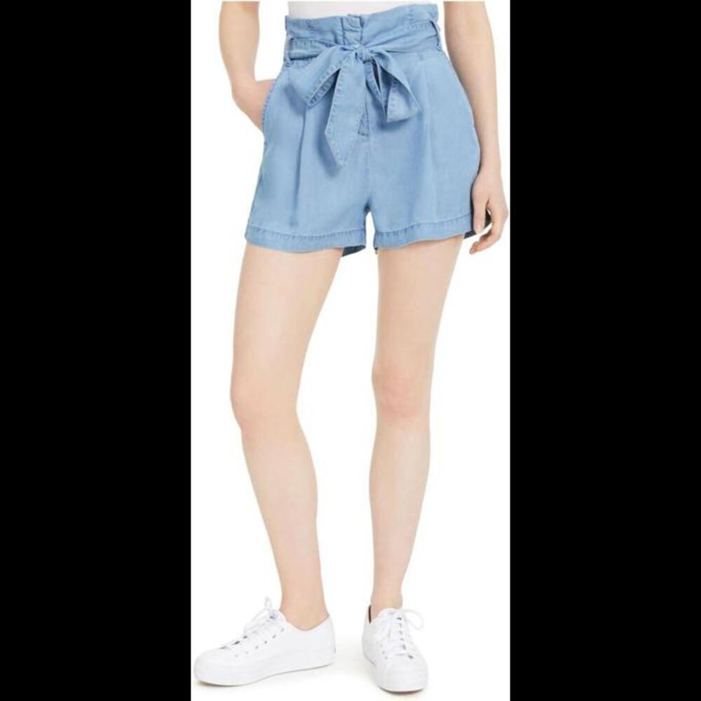 Women's Paper Bag Draped Tencel Denim Shorts Small